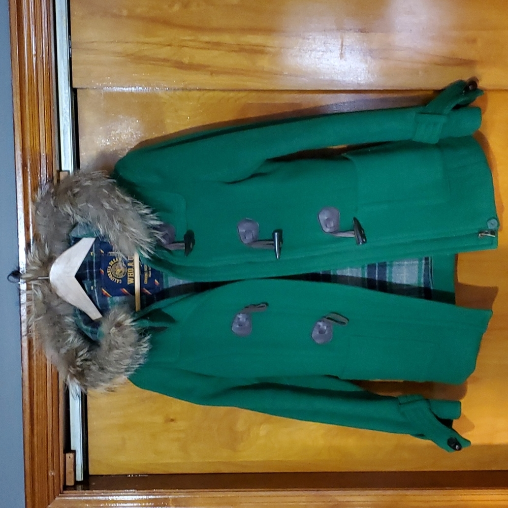 Green Wool Fur lined hooded toggle Coat by Who.A.U